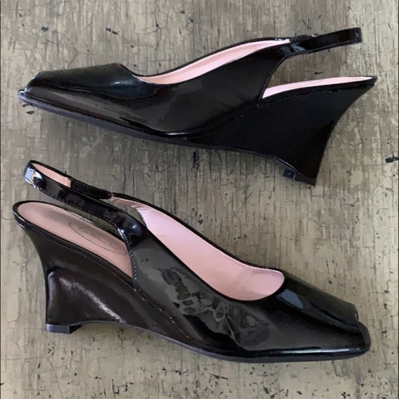 TALBOTS Black Patent Leather Slingback Wedges - Picture 1 of 15